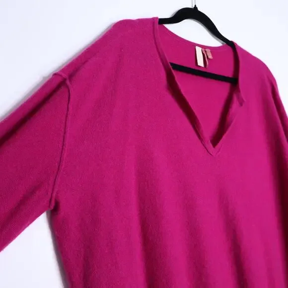 PILCRO Valani Cashmere V Neck Sweater Magenta Hi Low Oversized Women's L - Picture 4 of 11